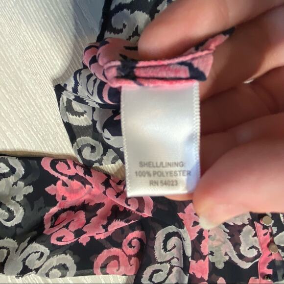 Milly x Banana Republic Women's True Navy Blue & Pink Roll Tab Tunic Top Size 2 - Picture 3 of 12